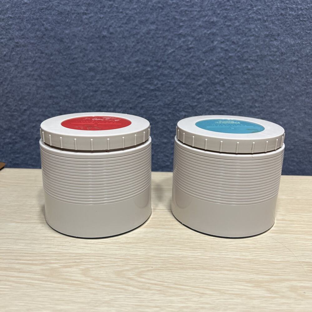 Vintage Thermos 6oz. Red And Blue Top Pair